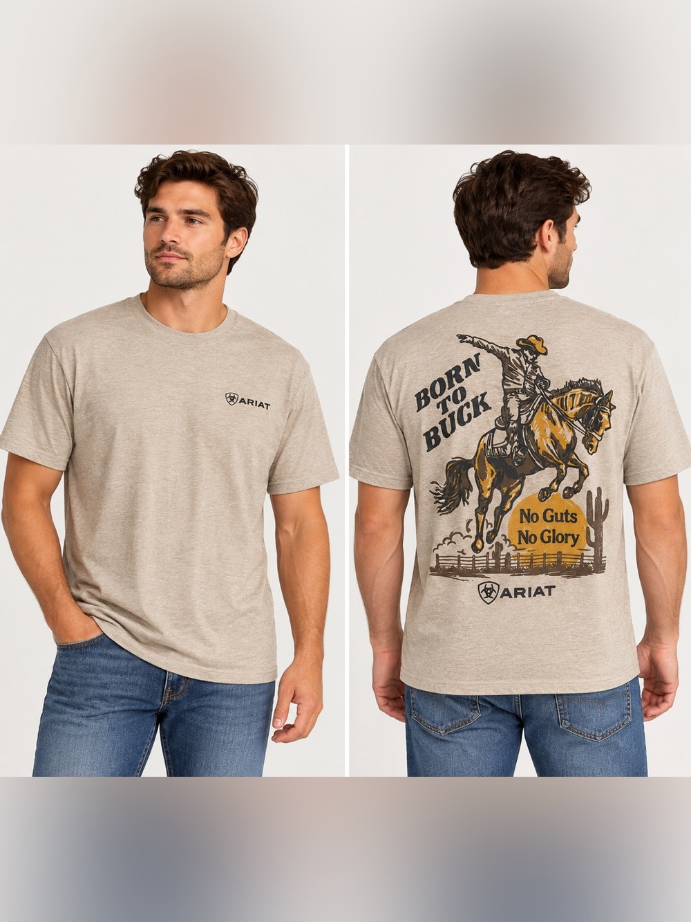 Ariat Born to Buck Graphic T-Shirt Beige – Men’s XL – NWT